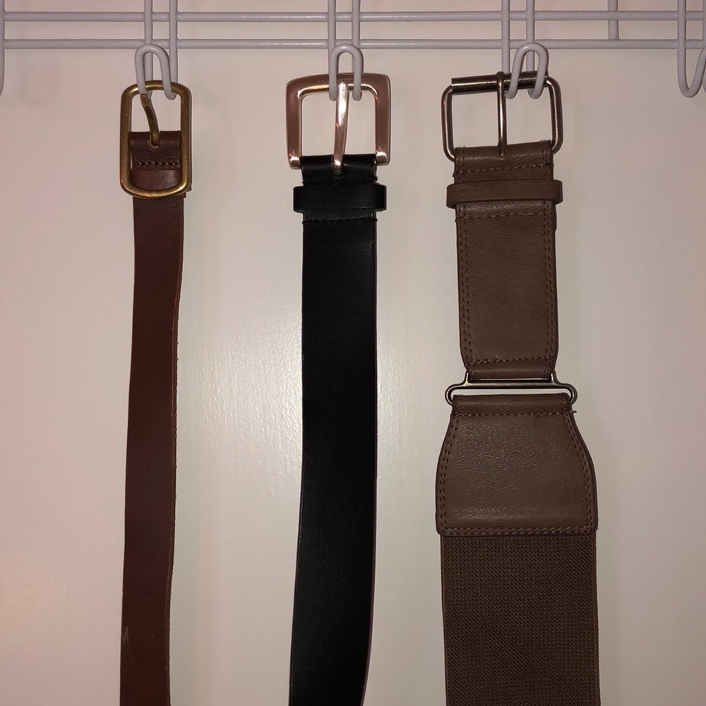 3 leather belts (brown and black)